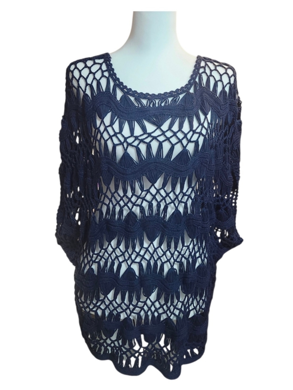 Navy Crochet Over Top Tunic - Navy